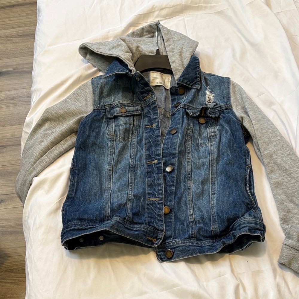 life in progress Blue Denim Jacket with Gray Hooded Sleeves